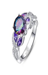 sapphire engagement rings for women UK - Rainbow Topaz 925 Sterling Silver Ring Sapphire Engagement Rings With Clear CZ For Women Female Original Fine Jewelry6042650