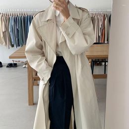 Women's Trench Coats South Korea 2022 Autumn French Temperament Suit Collar Double Pockets Waist Over Knee Long Coat With Belt Women