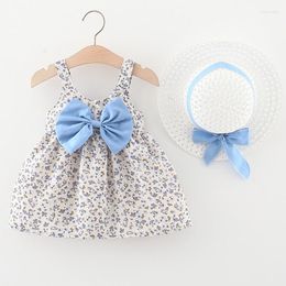 Girl Dresses 2Piece Summer Born Set Korean Baby Clothes Fashion Print Beach Cute Bow Flower Toddler Princess Dress Hat BC2239