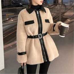 Women's Fur PU Leather Fight Receiving Waist One Imitation Mink Jacket Women 2022 Autumn Winter Fashion Coat Trend 203