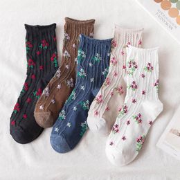 Women Socks Style Women's Dark Floral Small Middle Tube Cotton Fresh College Wind Lady's Woman's Pile