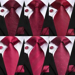 Bow Ties Hi-Tie Mens Gift Tie Set Red Wine Burgundy Paisley Silk Wedding For Men Fashion Design Quality Hanky Cufflink Drop