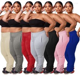 Women's Pants Plus Size Women Stacked Sweatpants With Pockets Drawstring Sporty Trousers High Waisted Oversized Laides Leggings S- 4XL