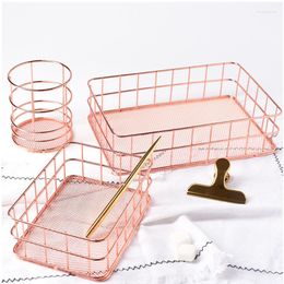 Storage Boxes Ins Gold Iron Art Nordic Makeup Organiser Basket Eyeliner Brush Set Cup Dressing Table Cosmetic Box