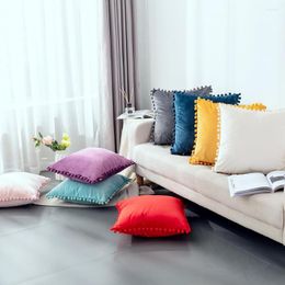 Pillow Solid Velvet Cover With Fur Ball Soft Skin-friendly 30X50/40X40CM Pillowcase Home Car Decorative Covers For Sofa