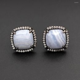 Stud Earrings 1pair Natural Stone Square Post Fashion Rose Quartz Blue Chalcedony Sun Cute Party Jewelry Gifts