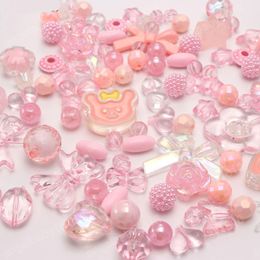 50G DIY Jewellery Accessories Various Shaped Mixed Pink Acrylic Beads Bowknot/Flower Loose Beads Baby kids Kit Educational