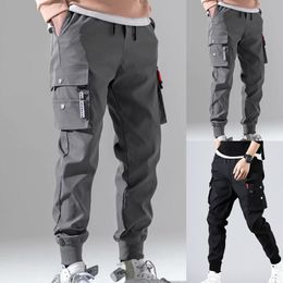 Men's Pants Clothing Solid Colour Drawstring Waist Trousers Cropped Multi-pocket Overalls Thin Male Men Beam Feet Cargo for Daily 221116