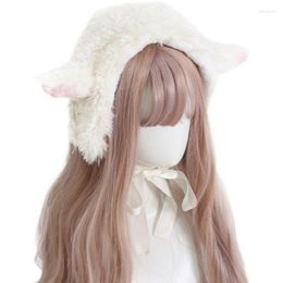 Berets F42F Cartoon Sheep Ear Shape Skiing Hat White Color Furry Hats For Women Protects