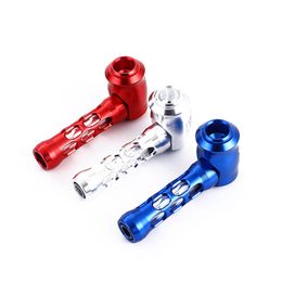 Hollow Aluminium Alloy Smoking Pipes with Glass Tube Portable Smoke Pipe Metal Herb Cigarette Holder Tobacco Smoke Mouthpiece Birthday Gift