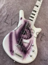 STOCKING Electric Bass Guitar With Hand Drawing Purple Eye White Solid Color Black Block Inlay Chrome Parts