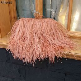 Luxury Fur Ostrich Feather Party Evening Clutch Handbags For Women Wedding Purses and Small Shoulder Chain Designer Bag Solid Colour CL1411