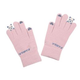 Women Winter Textile Touch Screen Thicken Warm Knitted Gloves Panda Stretch Glove Imitation Wool Full Finger Outdoor Skiing Cycling RRC433