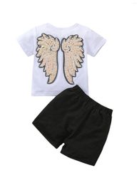 Clothing Sets Toddler Girls 2Pcs Summer Outfits Short Sleeve Back Sequin Wings T-Shirt Shorts Set