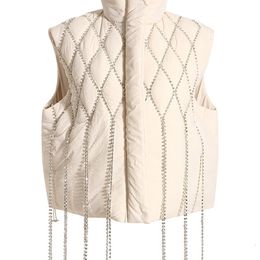 Womens Vests DEAT Fashion Waistcoat Loose Stand Collar Single Breasted Sleeveless Plaid Diamonds Tassel Vest Winter 1DF2572 221115