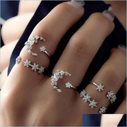 Cluster Rings Crystal Star Moon Ring Knuckle Stacking Rings Midi Summer Women Fashion Jewelry Gift Drop Delivery Dh2Tr