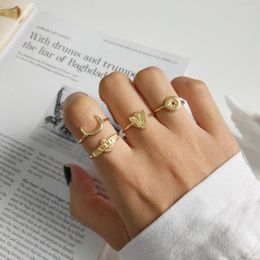 Cluster Rings 1PC Lady's Creative Design Authentic S925 Sterling Silver Golden Letter Baby Moon-star-shield Ring Fine Jewellery J188