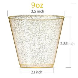 Mugs Plastic Cups Gold Glitter Water Full Of Golden Sparkles 50 Pack Cup 9 Oz Hard Disposable