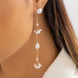 Classic Elegant Imitation Pearl Long Tassel Dangle Earrings Women Wed Bridal Boho Exquisite Earring Jewellery Gifts