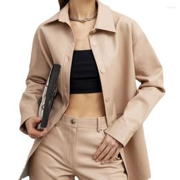 Women's Jackets Sexy Autumn PU Leather Shirt Jacket Coat Women Elegant Outfit Long Sleeve Single Button Slim Motor Biker Partywear Blazer