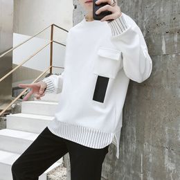 Mens Hoodies Sweatshirts Spring and Autumn KoreanStyle LongSleeved Loose Front Short Back Long round Collar Top 221117