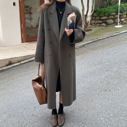 Women's Wool Blends Autumn Winter Double-Sided Cashmere Coat Female Fashion Medium-Length Korean Loose Windbreaker Woolen Jacket Outerwear Women 221117