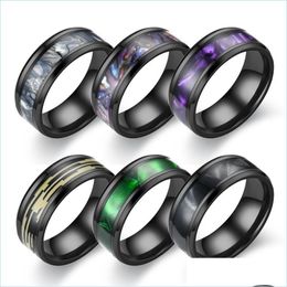 Band Rings Colorf Shel Ring Band Black Stainless Steel Women Men Rings Fashion Jewelry Drop Delivery Dhzxv