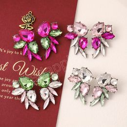 Light Pink Crystal Dangle Earring For Women Contrast Color Rhinestone Stud Earrings Jewelry