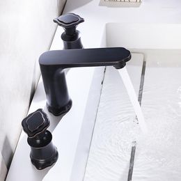 Bathroom Sink Faucets Wash Basin Brass Faucet Three Holes Black Tap Luxury And Cold Mixer Shower Room