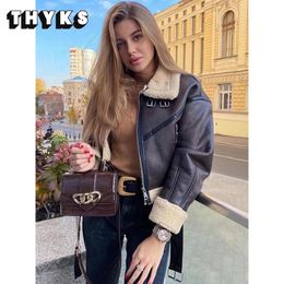 Women's Leather Faux Winter Jacket Women ZA Coat Warm Thick Sheepskin Biker Casual 221117