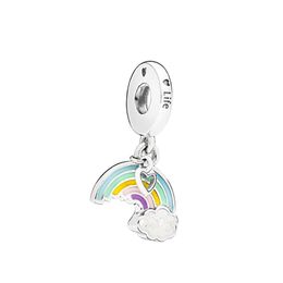 Rainbow and Heart Pendant Dangle Charm with Original Box for Pandora Sterling Silver Charms Set Bangle Bracelet Women Girls Jewellery Making Accessories