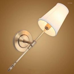 Wall Lamp Modern Full Copper Sconces Fabric Lampshade Bathroom Mirror Bedside Cabinet Fixtures Home Lighting