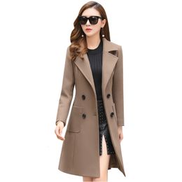 Women's Wool Blends Woollen Coat Turn-Down Collar Double Breasted Coats Autumn Korean Slim Khaki Black Jacket Female LD1423 221117