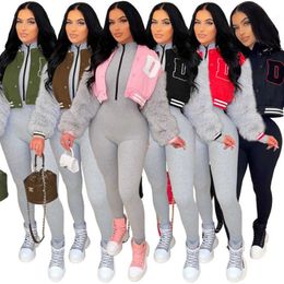 Retail Womens Designer Baseball Jacket Casual Hairy Long Sleeve Short Coat Girl Clothing