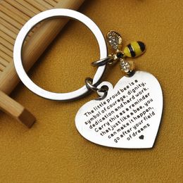 Letter Stainless Steel Heart Key Ring Charm Word The Little Proud Crystal Bee Keychain Crystal Keychain Holder Bag Hangs Fashion Jewellery