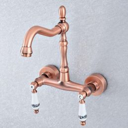 Kitchen Faucets Antique Red Copper Brass Wall Mounted Wet Bar Bathroom Vessel Basin Sink Cold Mixer Tap Swivel Spout Faucet Msf904