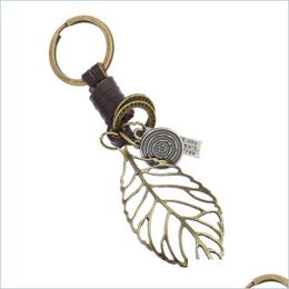 Key Rings Hollow Leaf Key Ring Bronze Metal Tag Keychain Holder Bag Hangs Fashion Jewellery For Women Men Drop Delivery Dhpya