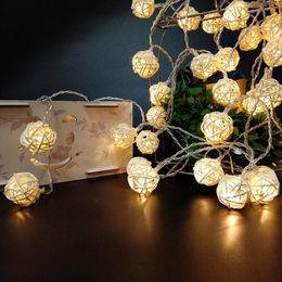 Strings 5 Meter 40 Pcs Handmade Rattan Ball Led String Light By 3pcs Battery Fairy Party Light/ Wedding/Christmas Decoration