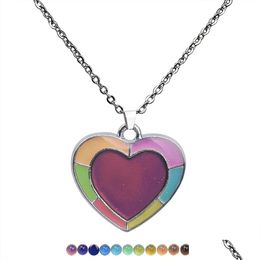 Pendant Necklaces Heart Color Changing Temperature Sensing Necklace Pendant Women Children Necklaces Fashion Jewelry Drop Delivery Pe Dhxxp