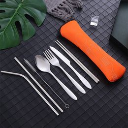 Portable Lunch Tableware Cutlery Set Stainless Steel Spoon Fork Chopsticks Straws Travel Outdoor Knife Tableware Kit