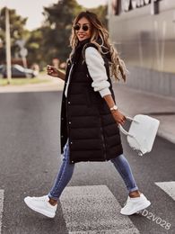 Coletes femininos preto com capuz singlebreasted midi motocicleta casaco de algodão colete elegante street hipster cardigã jaqueta de inverno feminino casaco quente 221117
