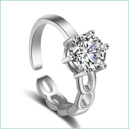 Solitaire Ring Open Adjustable Diamond Solitaire Ring Hollow Chain Cubic Ziron Rings Band For Women Engagement Wedding Fashion Jewel Dhhfb