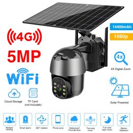 IP Cameras 5MP Solar Surveillance Rechargeable 4G WIFI PTZ Video Outdoor Waterproof Security Cams PIR Colour Night 221117
