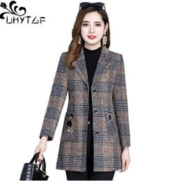 Women's Wool Blends UHYTGF 5XL Loose Size Jacket Womens Fashion Plaid Autumn Winter Woollen Coat Women Casual Female Coats Abrigos Mujer Invierno 334 221117