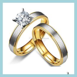 Solitaire Ring Stainless Steel Diamond Ring Couple Rings Women Engagement Wedding Mens Fashion Jewelry Drop Delivery Dhe8N