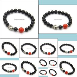 Beaded Jewellery Natural Black Agate Stone Beads Antique Sier Buddha Yoga Meditation Bracelet For Men And Womens Gift Drop Delivery Bra Dhbzm