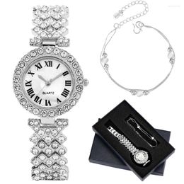 Wristwatches Exquisite Silver Ladies Wristwatch Chic Quartz Watch Women's Bead Bracelet Birthday Gifts Set With Box For Daughter Mother