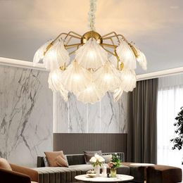 Chandeliers Shell Style Glass Chandelier Light Villa Parlour Sitting Room LED Fixture With Hanging Lamp