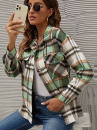 Women's Jackets Winter Plaid Shirt For Women Checkered Coat Casual Long Sleeve Thick Overshirt Turn Down Collar Fashion Outerwear 221117