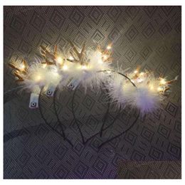 Party Hats Led Fluffy Feather Antlers Headband Christmas Glowing Light Up Flashing Deer Ears Hairband Costume Fancy Cosplay Party De Dh6Kf